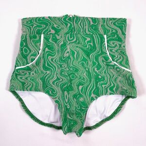 SEEA Green Marble Print High Waisted Bikini Bottoms Textured Swim High Rise XS
